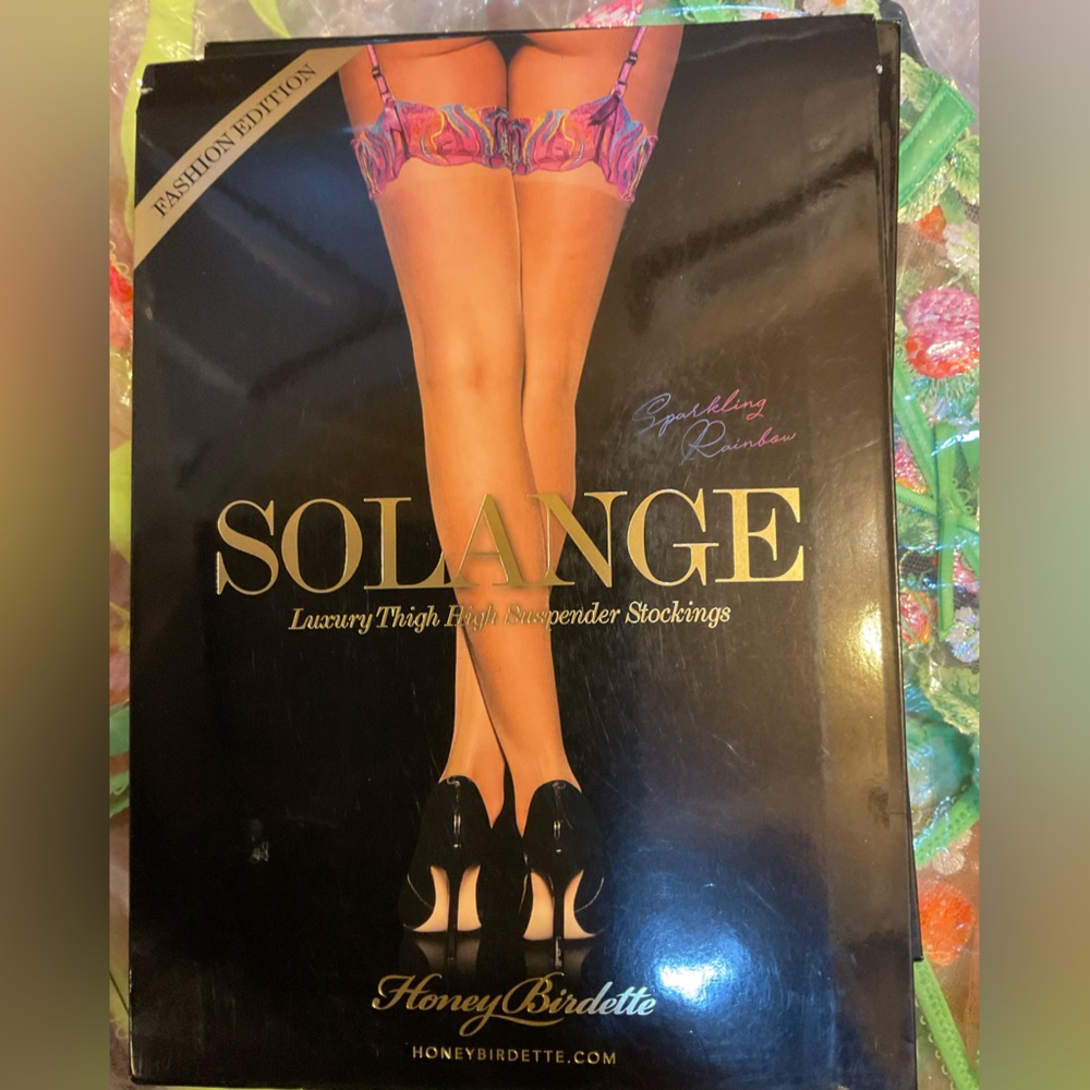 Honey Birdette Solanger Sparkling Rainbow Thigh High Suspender Stockings